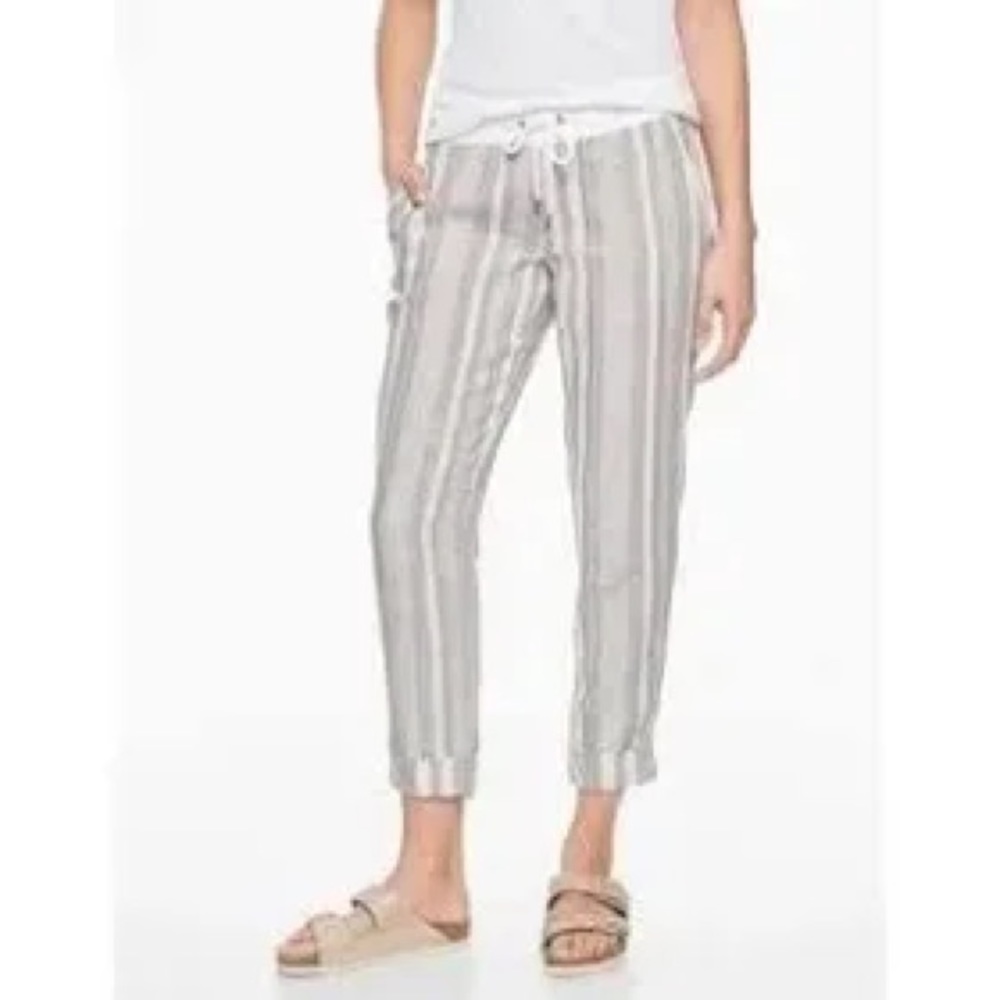 Athleta Pants  | Athleta Bali Linen Striped High Waist Drawstring Cuffed Pants